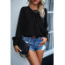 Ruffle Long Sleeve Elegant Ruffles Crewneck Blouse