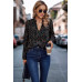 Polka Dot Puff Sleeve Notched Neckline Blouse