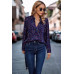 Polka Dot Puff Sleeve Notched Neckline Blouse