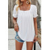 Square Neck Puff Sleeve Tunic Tops Eyelet Shirt
