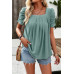 Square Neck Puff Sleeve Tunic Tops Eyelet Shirt