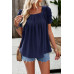 Square Neck Puff Sleeve Tunic Tops Eyelet Shirt