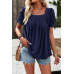 Square Neck Puff Sleeve Tunic Tops Eyelet Shirt