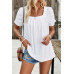 Square Neck Puff Sleeve Tunic Tops Eyelet Shirt