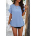 Crewneck Chiffon Polka Dot Ruffle Short Sleeved To