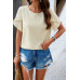 Crewneck Chiffon Polka Dot Ruffle Short Sleeved To