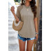 Pure Color Hollow Out Sleeve Round Neck T Shirt
