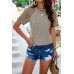 Pure Color Hollow Out Sleeve Round Neck T Shirt