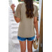 Pure Color Hollow Out Sleeve Round Neck T Shirt