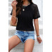 Pure Color Hollow Out Sleeve Round Neck T Shirt