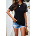 Pure Color Hollow Out Sleeve Round Neck T Shirt
