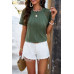 Pure Color Hollow Out Sleeve Round Neck T Shirt
