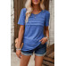 Crew Neck Short Sleeve Pleated Elegant Tee T Shirt