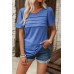 Crew Neck Short Sleeve Pleated Elegant Tee T Shirt