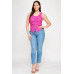 Plus Sleeveless Crinkle Knit Faux Button Down Top