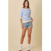Short Sleeve Sweater Knit Stripe Top