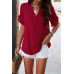 V Neck Ruffle Sleeve Flowy Loose Shirt