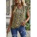 Floral Pleated V Neck Flutter Sleeve Pullover Top