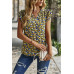Floral Pleated V Neck Flutter Sleeve Pullover Top