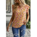 Floral Pleated V Neck Flutter Sleeve Pullover Top