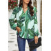 Floral V Neck Button Ruffle Long Sleeve Top