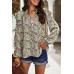 Floral V Neck Button Ruffle Long Sleeve Top