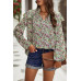 Floral V Neck Button Ruffle Long Sleeve Top