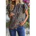 Floral Mock Neck Ruffle Short Sleeve Shirt