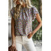Floral Mock Neck Ruffle Short Sleeve Shirt