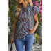 Floral Mock Neck Ruffle Short Sleeve Shirt