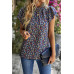 Floral Mock Neck Ruffle Short Sleeve Shirt