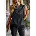 Animal Print Scarf Collar Sleeveless Loose Top