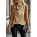 Animal Print Scarf Collar Sleeveless Loose Top