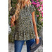 Ruffle Frill Trim Mock Neck Short Sleeve Shirt