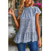 Ruffle Frill Trim Mock Neck Short Sleeve Shirt
