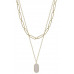 2 Layered Alloy Linked Stone Pendant Necklace - CC-55620