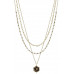 3 Layered Alloy Crystal Bead Linked Hexagon Leopard Pendant Necklace - CC-55623