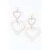 Twin Pearl Jewel Heart Drop Earrings - Designer Style - CC-WH2000926