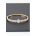 Gold Plated Pearl And Cz Pave Clover Bangle Bracelet - Designer Style - CC-WH2001189