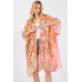 Two Tones Trim Abstract Print Silky Feel Kimono - Designer Style - CC-WH2001850