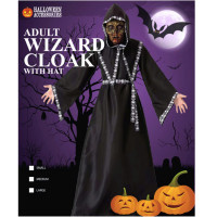 Black Wizard Cloak with Hat Costume