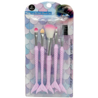 5 Pack Make-up Beauty Brush Set with Mermaid Tail Handles
