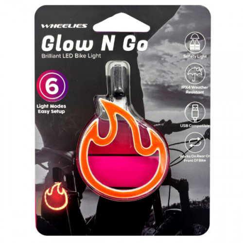 Wheelies Glow N Go Brilliant LED Flame Shaped Bike Light in Blister Pack