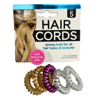 5 Pack Textured Strong Hold Hair Cords Clip Strip in Assorted Colors