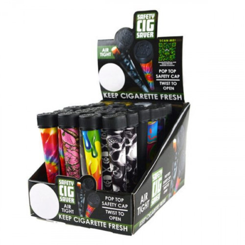 Safety Pop Top Cig Saver Tube in Assorted Designs in PDQ Display Safety Pop Top Cig Saver Tube in Assorted Designs in PDQ Display
