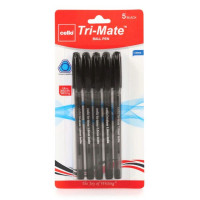 Cello 5 Pack 1.0mm Tri-mate Ballpoint Black Pens