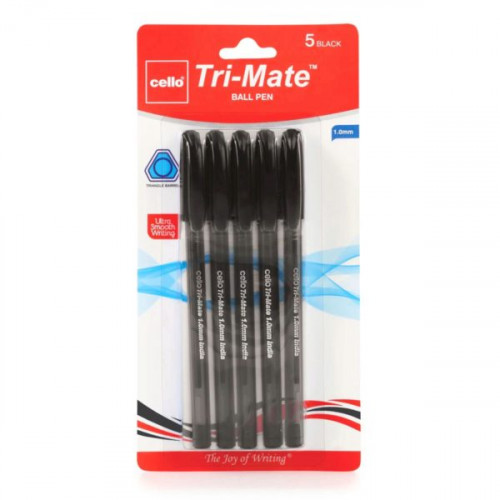 Cello 5 Pack 1.0mm Tri-mate Ballpoint Black Pens Cello 5 Pack 1.0mm Tri-mate Ballpoint Black Pens