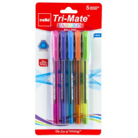 Cello 5 Pack 1.0mm Retractable Tri-mate Ballpoint Fashion Bright Colors Pens