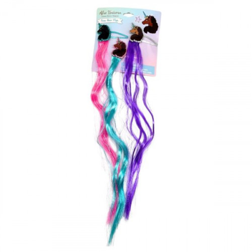 Afro Unicorn 3 Pack Faux Hair clips with Colored Extension Attached Afro Unicorn 3 Pack Faux Hair clips with Colored Extension Attached