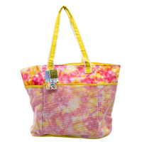 Jumbo Insulated Beach Tote with Cosmetics Bag in Pink and Orange Tie-Dye